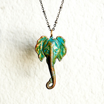 SOLD Distressed Brass Elephant Necklace 