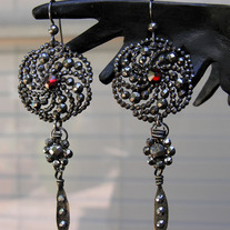 Vintage Cut Steel Garnet Earrings