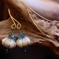 Blue-Rimmed Ivory & Gold Atlantic Lantern Earrings
