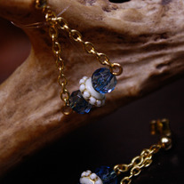 Blue and Ivory Stick and Chain Dangle Earrings