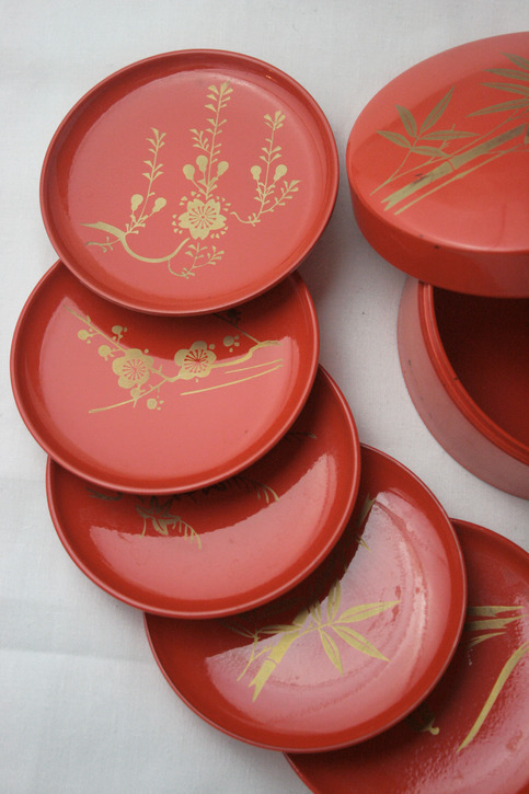 Vintage Orange Oriental Plate Set