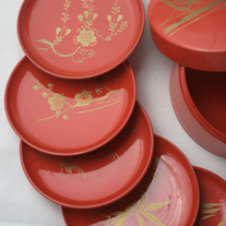 Vintage Orange Oriental Plate Set