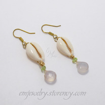 Peridot and Cowrie Shell Earrings