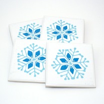 Teal Snowflake Tile Coasters