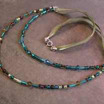 Teal Ribbon & Bead Necklace