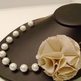 Cream Ivory Fabric Flower Vintage Pearl Necklace, Bridesmaid Necklace, Wedding Jewelry, Flower Necklace - Thumbnail 3