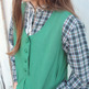 Plaid & Lace Button-Up Blouse - Thumbnail 1