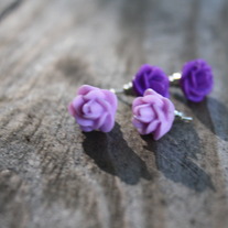 Purple and Lavender Cabochon Rose Earrings - 2 Pairs