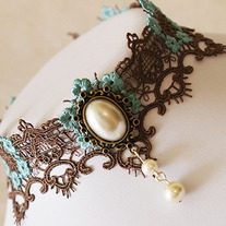 Collar Gothic Lolita Marron Turquesa / Brown TurquoiseNecklace Gothic Lolita YS042