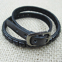 Pulsera Cuero Punk Negro / Black Punk Leather Wristband YS079