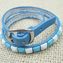 Pulsera Cuero Azul y Blanca / Punk Blue and White Wristband YS081
