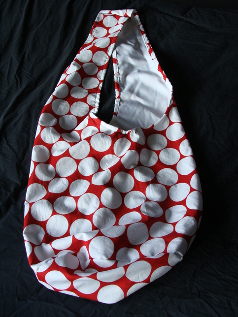 Shoulder Bag with large white dots on red fabric