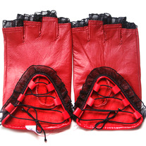 Guantes Cuero Rojo Encaje / Red Lace Leather Gloves YS212