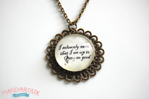 Harry Potter "I Solemnly Swear That I Am Up To No Good" Antiqued Brass Filigree Necklace