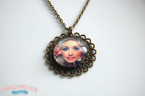 Young Dolly Parton Antiqued Brass Filigree Necklace