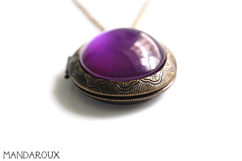  "A History of Violets" Large Antiqued Ornate Photo Locket Necklace