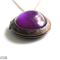  "A History of Violets" Large Antiqued Ornate Photo Locket Necklace