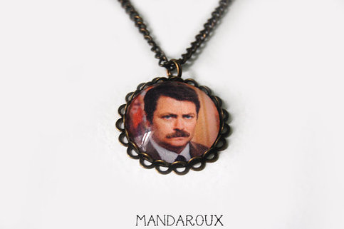 Ron Swanson Antiqued Brass Scalloped Necklace