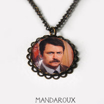 Ron Swanson Antiqued Brass Scalloped Necklace