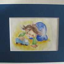 Little Girl Playing with Truck- Original Watercolor
