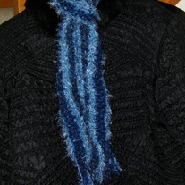 Blue Striped Child's Winter Scarf with Fringe OOAK