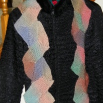 Hand Knit Zig Zag Wool Scarf in Shell Pink, Sand and Ocean Aqua 
