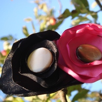 The Amanda Blossom: Pink and Black Satin Hair Clip/Pin