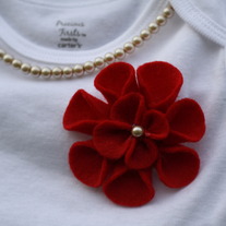 Red and Gold Onesie with Felt Flower and Pearl Necklace for Your Fancy Little Girl
