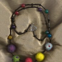 Primary Colors on Black Felt Shepherds Pearls Necklace 