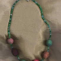 Teal on Teal Shepherd's Felt Pearl Necklace with Silver Heart Clasp