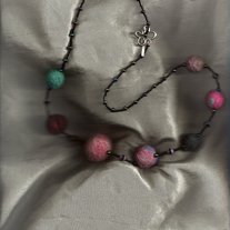 Pink Shepherds Pearls on Black Bugle Beads Necklace