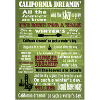 California Dreamin' grung style typography song lyric poster