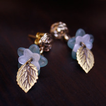 Antiqued Gold Blue Rose Studs