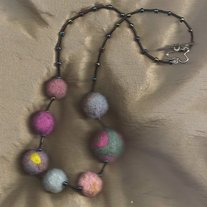 Dotted Teal Blue Lavender Pink Felt Shepherd's Pearl Neckclace