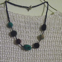 Teal and Purple Felt Egg Bead Shepherd's Pearl Necklace