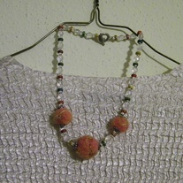 Felt Bead Peach and Crystal Necklace with Silver Clasp