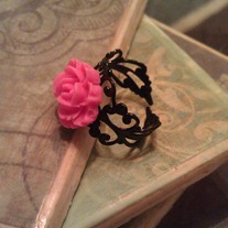 Hot Pink Flower Filigree Ring