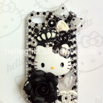 3D Hello Kitty Black & White Bling iPhone 4 Case