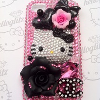 3D Hello Kitty Black & Pink Bling iPhone 4 Case