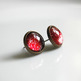 Antiqued Brass Glitter Post Earrings - red silver sparkle - Thumbnail 1