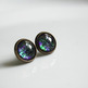 Antiqued Brass Glitter Post Earrings - purple green black glitter - space nebula galaxy - Thumbnail 1