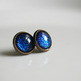 Antiqued Brass Glitter Post Earrings - midnight blue glitter - Thumbnail 1