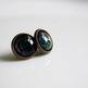 Antiqued Brass Glitter Post Earrings - teal blue green pink - space nebula galaxy - Thumbnail 2