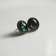 Antiqued Brass Glitter Post Earrings - teal blue green pink - space nebula galaxy - Thumbnail 1