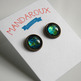 Antiqued Brass Glitter Post Earrings - blue lime green glitter - Thumbnail 1