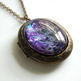 Large Antiqued Ornate Photo Locket Necklace - pink purple black glitter swirl - Thumbnail 3