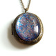 Large Antiqued Ornate Photo Locket Necklace - pink silver blue glitter - Thumbnail 1