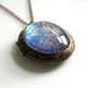 Large Antiqued Ornate Photo Locket Necklace - pink silver blue glitter - Thumbnail 2