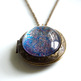 Large Antiqued Ornate Photo Locket Necklace - pink silver blue glitter - Thumbnail 4