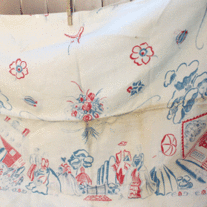 Vintage Tablecloth - 18th Century Scenery Pattern